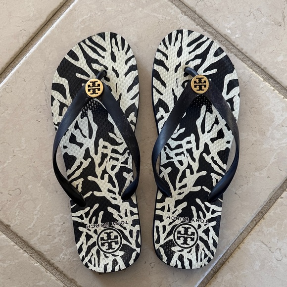 Tory Burch Shoes - Tory Burch Navy and White Flip Flops